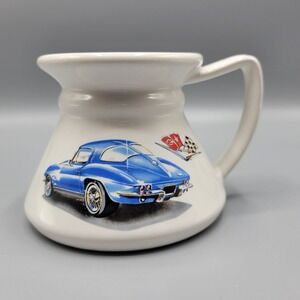 Vintage Corvette Ceramic Mug Cup Classic Blue Car Design Wide Base Korea